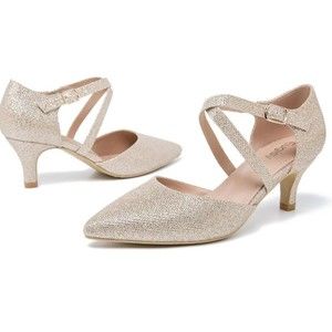 Women Low Kitten Heel Close Pointed Toe Ankle Strap Wedding, Prom, Formal Shoes